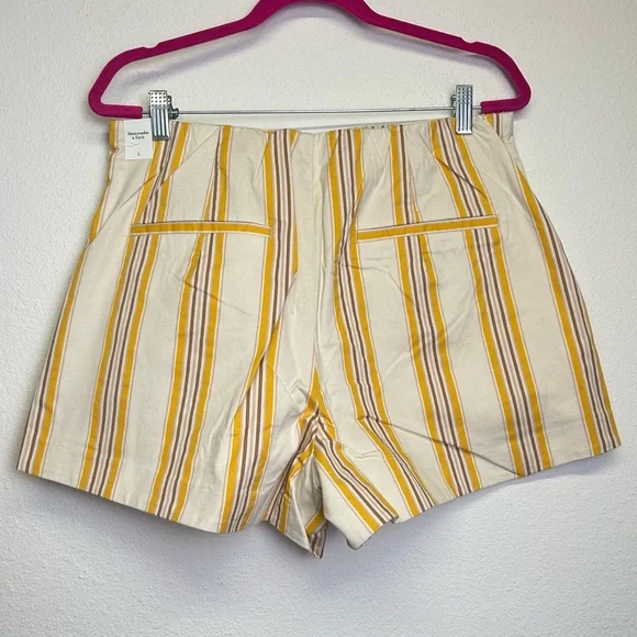 New! Abercrombie & Fitch Yellow Striped Pull On High Waist Side Zipper Shorts LG - Picture 5 of 9